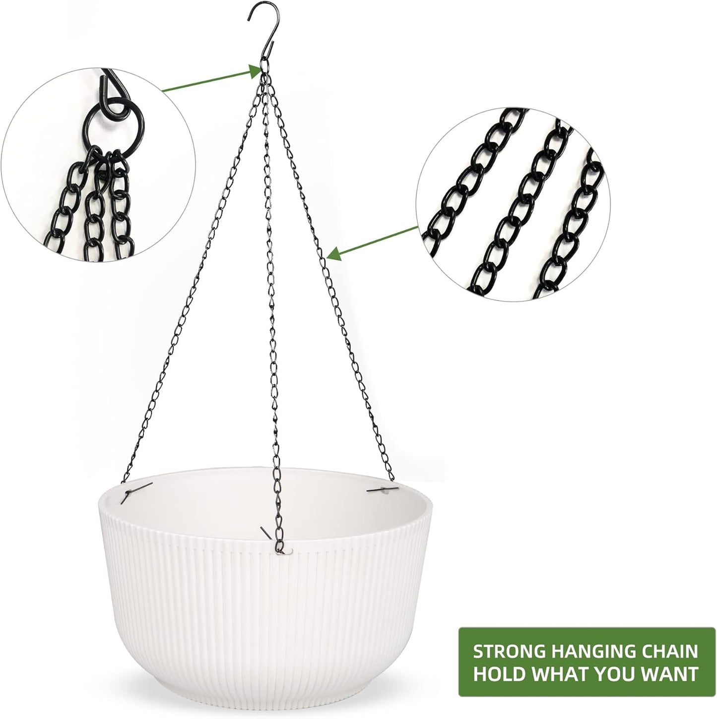 Dexceder 11.2 Inch Self Watering Hanging Planters Indoor Outdoor, Thickened Hanging Basket Flower Plant Pot (2 Pack, White)