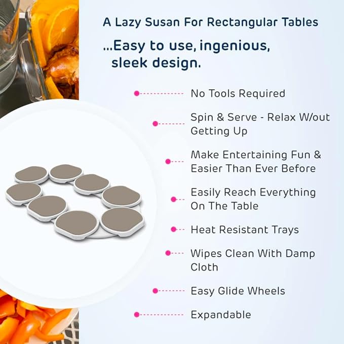 Full Set - Greige - The First Patented Lazy Susan Turntable Expandable for Rectangular & Oblong Tables - Kitchen & Dining Tables - Great Gift! Parties & Gatherings.