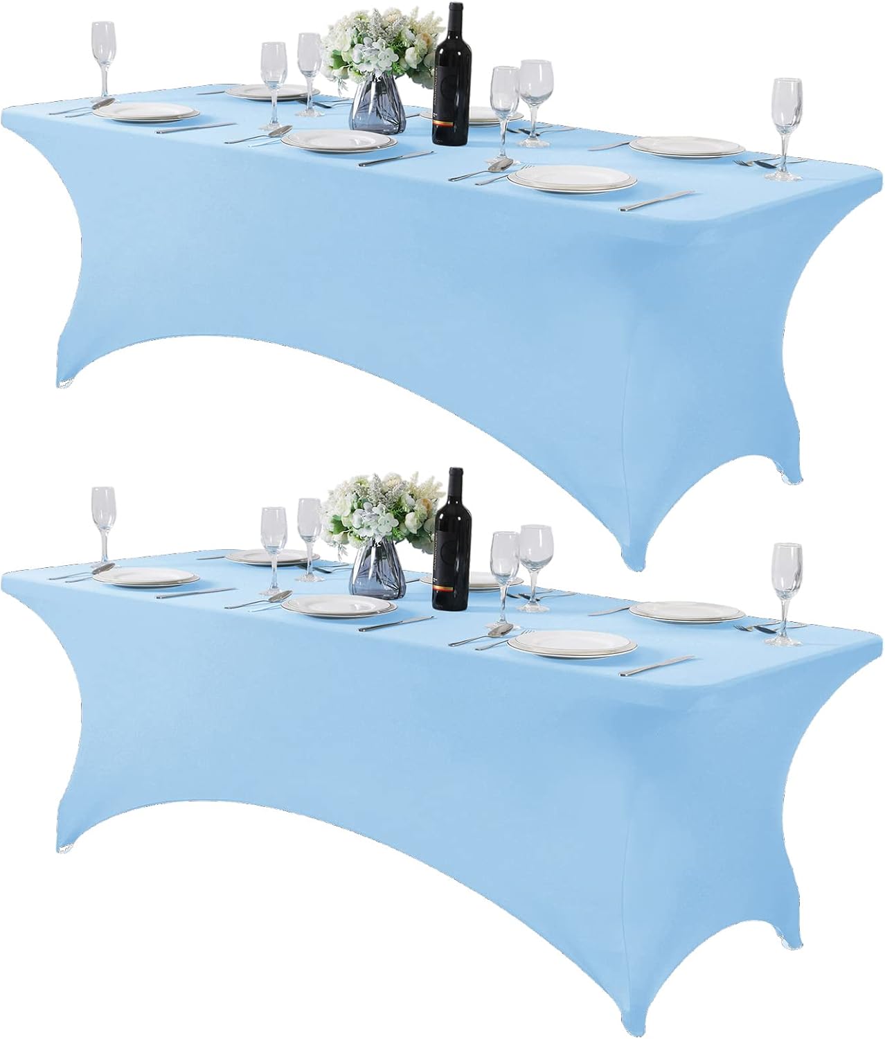 2Pack Spandex Table Cover for 8FT or 4ft or 6ft Table Universal Fitted Stretch Tablecloth for Party, Banquet, Wedding and Events-Blue Mist