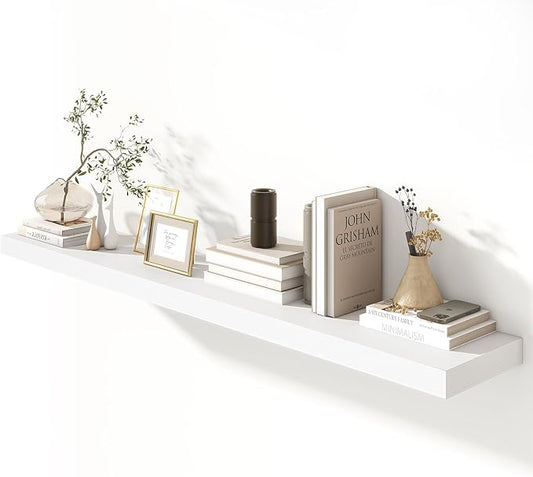 White Floating Shelves for Wall - 72 Inch Wide x 12 Inch Deep Wall Shelves Set of 1 - Rustic White Wood Shelves for Living Room, Bathroom, Laundry Room, Bedroom, Kitchen, Home Office