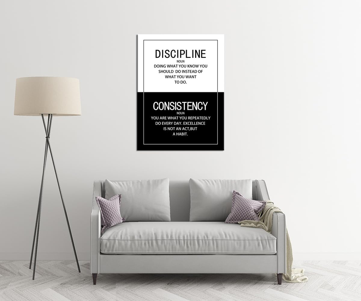 Inspirational Wall Art for Office Discipline Consistency Noun Motivational Posters Picture Prints Canvas Modern Home Decor Painting Artwork for Stretched and Framed Ready to Hang [30''W x 40''H]