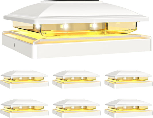 VOLISUN Solar Post Cap Light Outdoor Waterproof 6pack,Solar Fence - Post Lights for 4x4 5x5 6x6 Wooden/Vinyl Post,White Deck Post Cap Light Solar Powered with Warm White for Garden/Patio/Porch