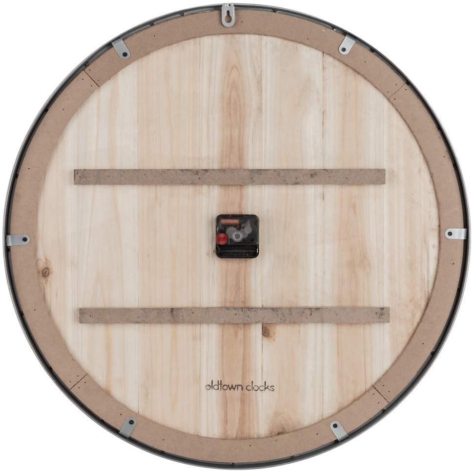 Oldtown Farmhouse Metal & Solid Wood Noiseless Wall Clock (Dark Brown, 30-inch)