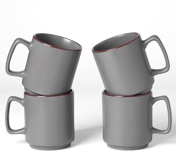 famiware Coffee Mugs Set of 4, Nebula 14oz Coffee Mugs, Ceramic Cup Set with Handle for Latte, Tea, Milk, Cappuccino, Cocoa, Dark Gray