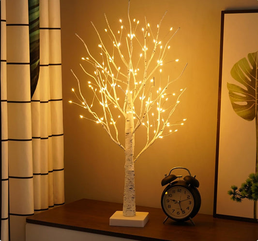 2FT Fairy Birch Tree with 144 LED Lights Artificial Tree Lamp with Timer for Easter Christmas Decoration Light Spirit Tree USB/Battery Powered Branch Trees for Party Wedding Home (144 LED Light)