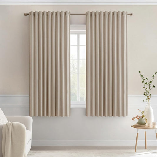 MIULEE Taupe Back Tab Blackout Curtains 63 Inch Length 2 Panels Set for Living Room Bedroom Privacy, Rod Pocket/Pinch Pleat Thermal Insulated Room Darkening Pleated Light Blocking Drapes