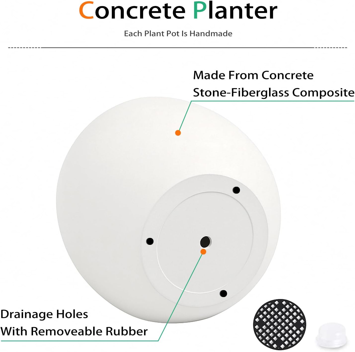 Ball Concrete Planter Outdoor Indoor, Large Tall Cement Plant Pots for Trees Flowers (White, 20 inch)