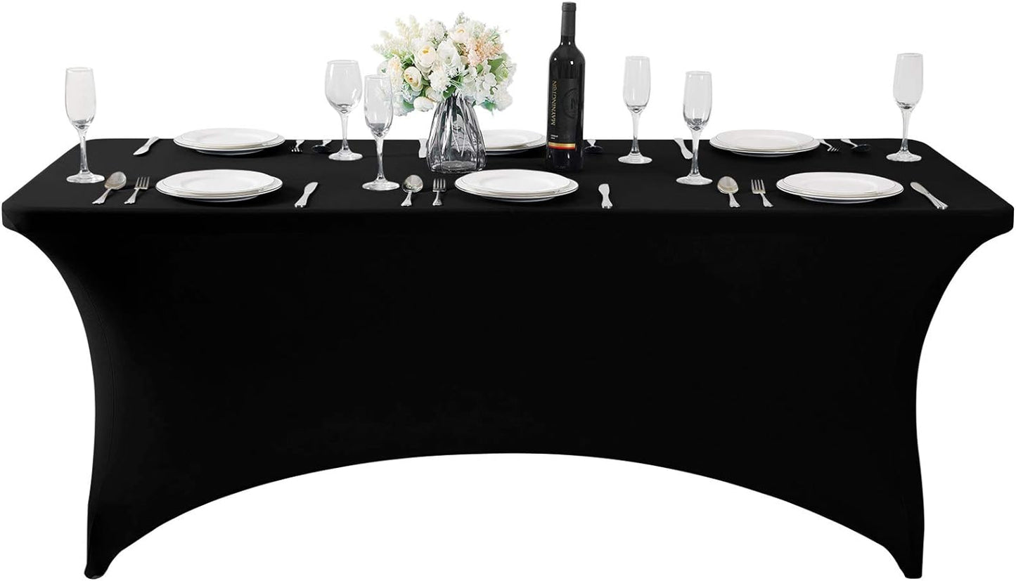 Spandex Table Cover for 6Ft or 4fT or 8ft Table Universal Fitted Stretch Tablecloth for Party, Banquet, Wedding and Events-Black