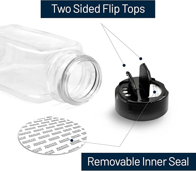 RoyalHouse - 6 Pack 14 Oz Plastic Spice Jars with Black Cap, Clear and Safe Plastic Bottle Containers with Shaker Lids for Storing Spice, Herbs and Seasoning Powders, BPA Free, Made in USA