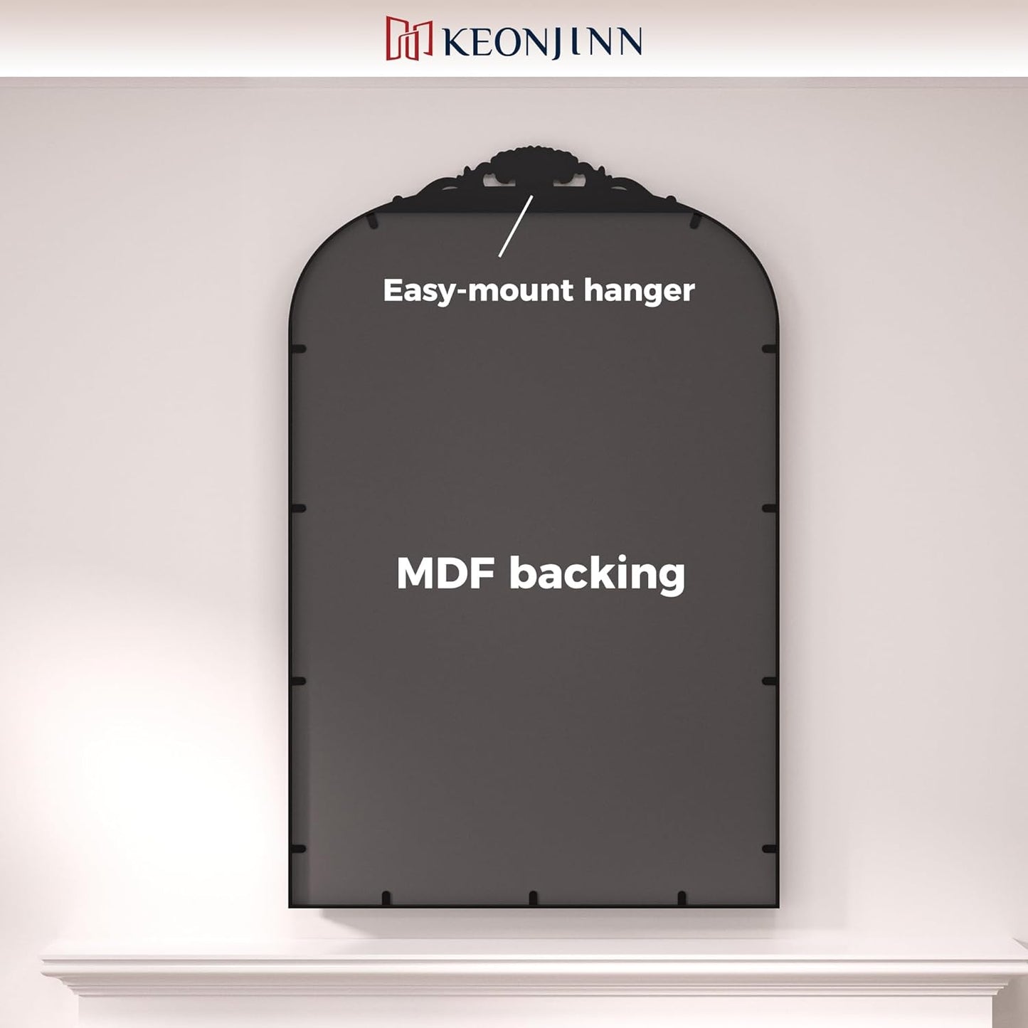 Keonjinn Vintage Mirror 40" x 30", Large Black Antique Mirror with Metal Frame, Ornate Arched Mirrors for Wall, Baroque Decoration for Mantle, Bathroom, Living Room, French Cleat Mounting