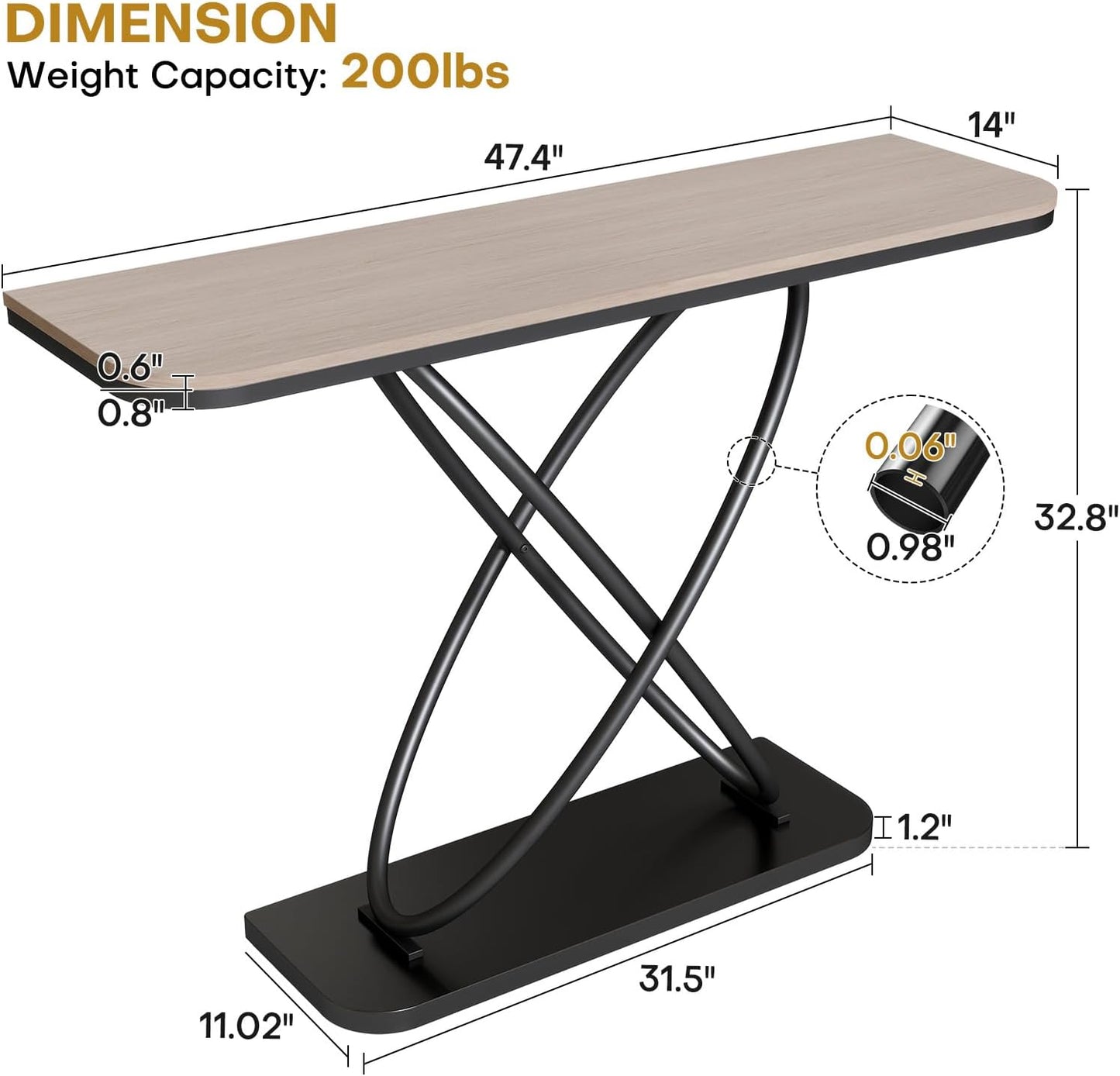 BECHAEO Farmhouse Narrow Console Table for for Living Room, 47.4" Rustic Narrow Entryway Table, Sofa Tables Behind Couch, Industrial Wooden Accent Tables for Hallway Foyer Warm Gray