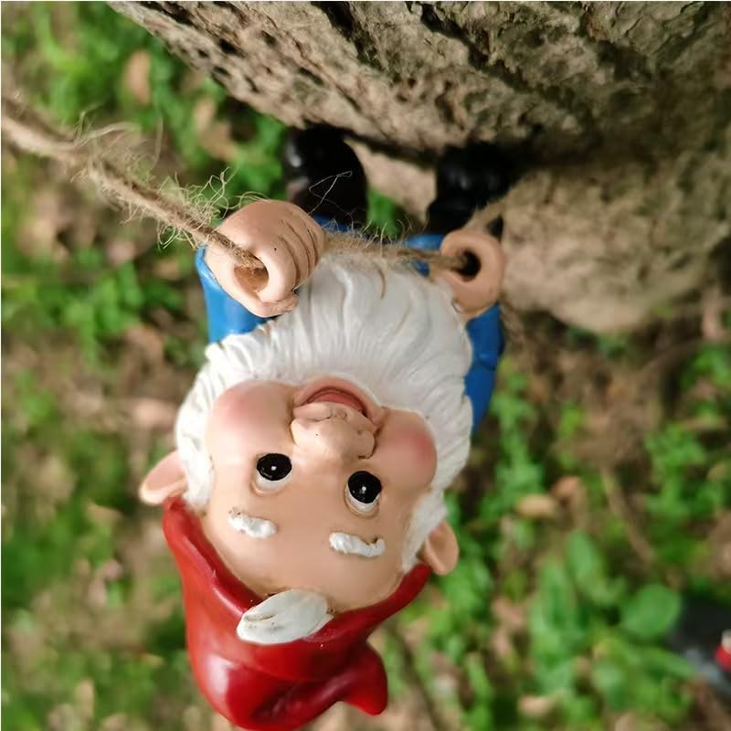 Climbing Gnomes Tree Faces Decor Outdoor for Yard, Adorable Gnome Elf Out Hugger Fairy Door Statue for Tree, Funny Garden Gnome Peeker Sculpture Yard Patio Art