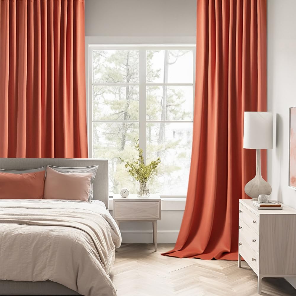 MIULEE Back Tab Burnt Orange Blackout Curtains 120 Inch Long 2 Panels Set for Living Room Bedroom Privacy, Fall Terracotta Rod Pocket/Pinch Pleated Extra Long Room Darkening Light Blocking Drapes