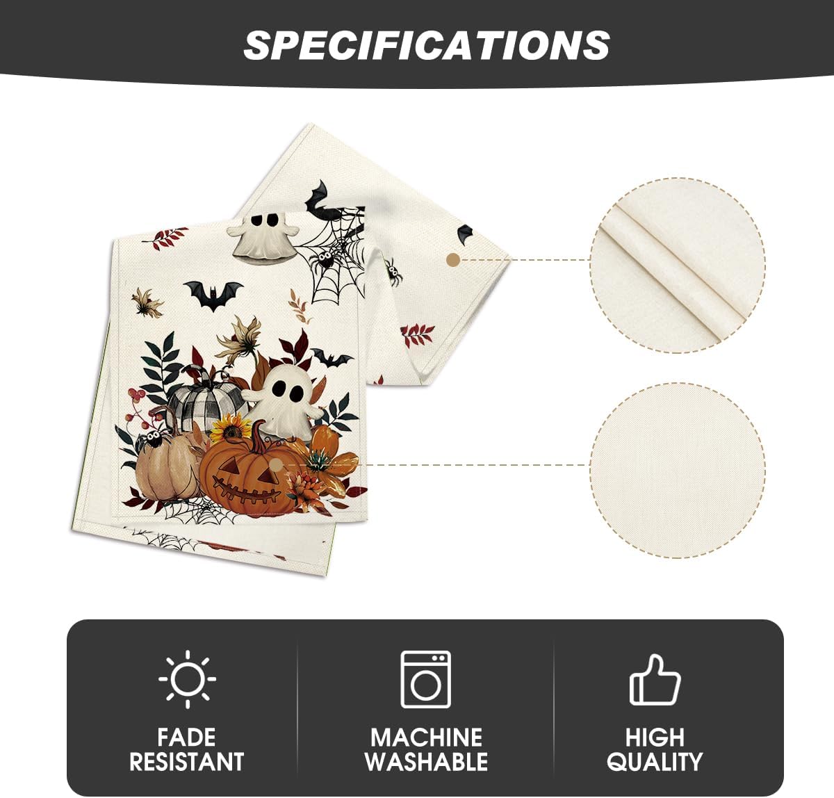 Artoid Mode Pumpkin Ghost Leaves Spider Web 210 GSM Halloween Table Runner, Spooky Kitchen Dining Table Decoration for Home Party Decor 13x108 Inch