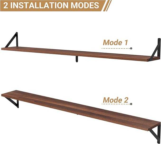 Heimlove 48 Inch Large Wall Bookshelves Set of 3, Wall Mounted Bookshelves,Heavy Duty Wooden Shelves for Living Room,Bedroom,Kitchen,Laundry Room Storage & Decor