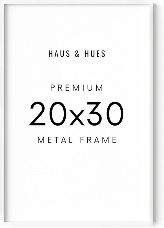 HAUS AND HUES 20x30 White Picture Frame - White 20x30 Frame Aluminum, Vertical & Horizontal Hanging, Shatterproof Plexiglass - Ideal for Home, Room, Office Decor (20x30 in, White)