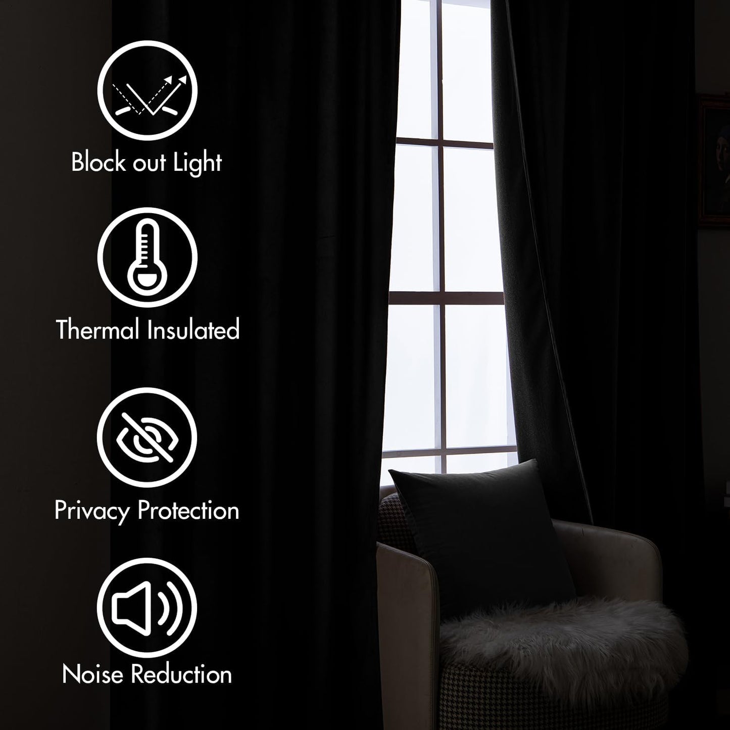 MIULEE Black Velvet Curtains 84 inches Long 2 Panels - Luxury Pinch Pleated Room Darkening Window Drapes for Bedroom Living Room Thermal Insulated Super Soft Blackout, Back Tab Rod Pocket