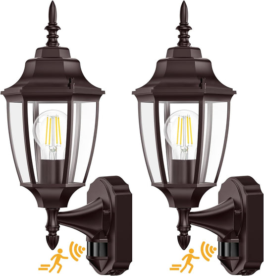 Lamomo Outdoor Wall Sconce, 2 Pack Dusk to Dawn Motion Sensor Bronze Outdoor Light Fixtures Wall Mounted, Exterior Aluminum Waterproof Porch Lights for Patio Front Door Garage