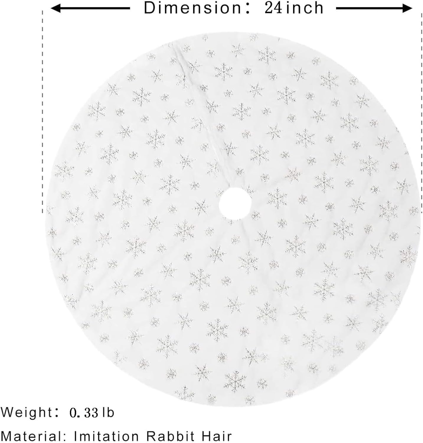 24inch White Christmas Tree Skirt Tree Carpet Blanket, Soft 2ft Xmas Christmas Tree Blanket with Silver Snowflake White Faux Fur Carpet for Christmas Holidays Decoration Party