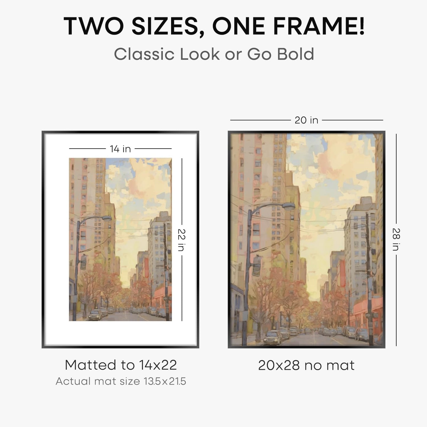 Homeforia 20 x 28 Picture Frame Black, High End Metal 20x28 Poster Frames with Mat 14x22 for Photo, 20 x 28 Black Frame Matted to 14 x 22 Print, 28x20 Hanging Frame, Tempered Glass, Wall Kit, Set of 1