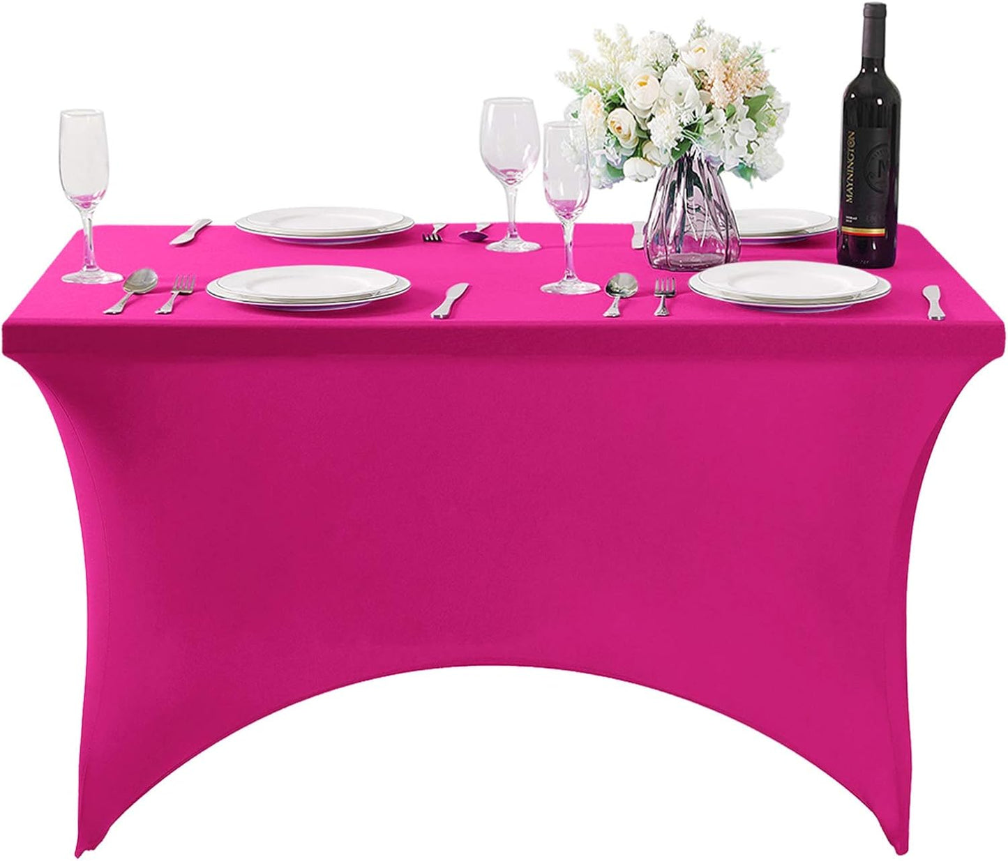 SuperO 2Pack Waterproof Spandex Table Cover for 4FT Table Universal Fitted Stretch Tablecloth for Party, Banquet, Wedding and Events-Fuchsia