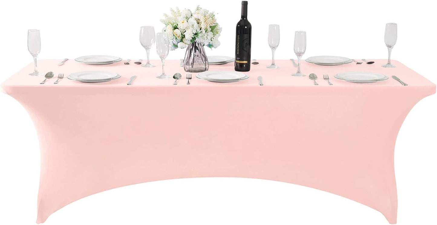 Spandex Table Cover for 8FT or 4ft or 6ft Table Universal Fitted Stretch Tablecloth for Party, Banquet, Wedding and Events-Blush Pink