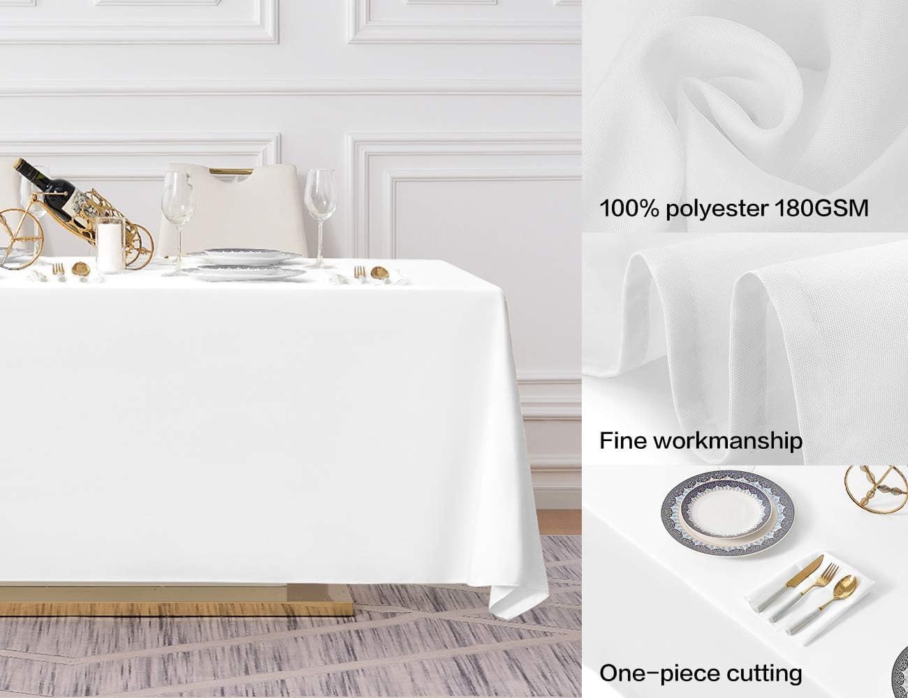 Surmente 5 Pack White Rectangle Tablecloth 90 x 156-inch Rectangular Polyester Table Cloth for Weddings, Banquets, or Restaurants