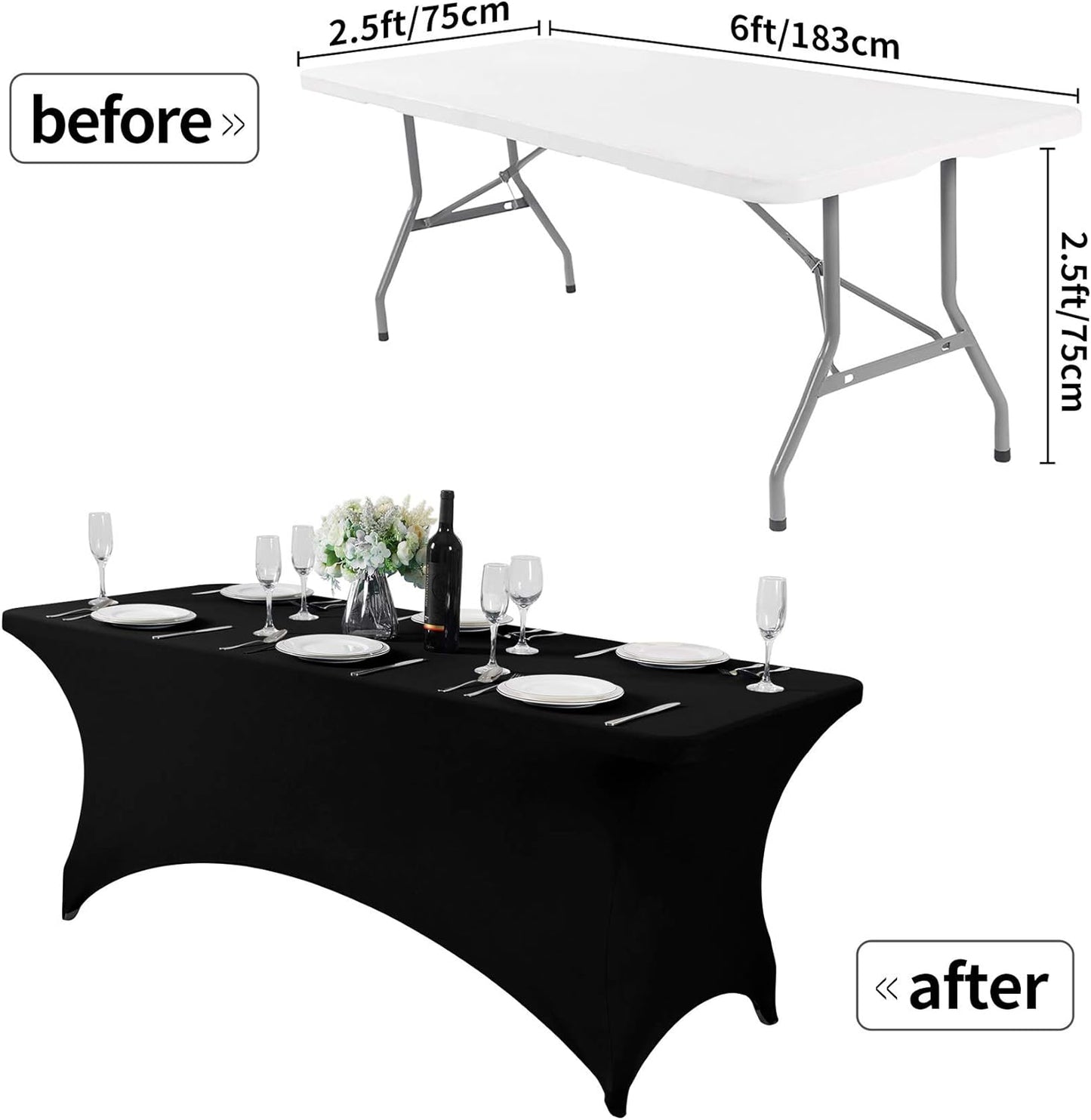 Spandex Table Cover for 6Ft or 4fT or 8ft Table Universal Fitted Stretch Tablecloth for Party, Banquet, Wedding and Events-Black