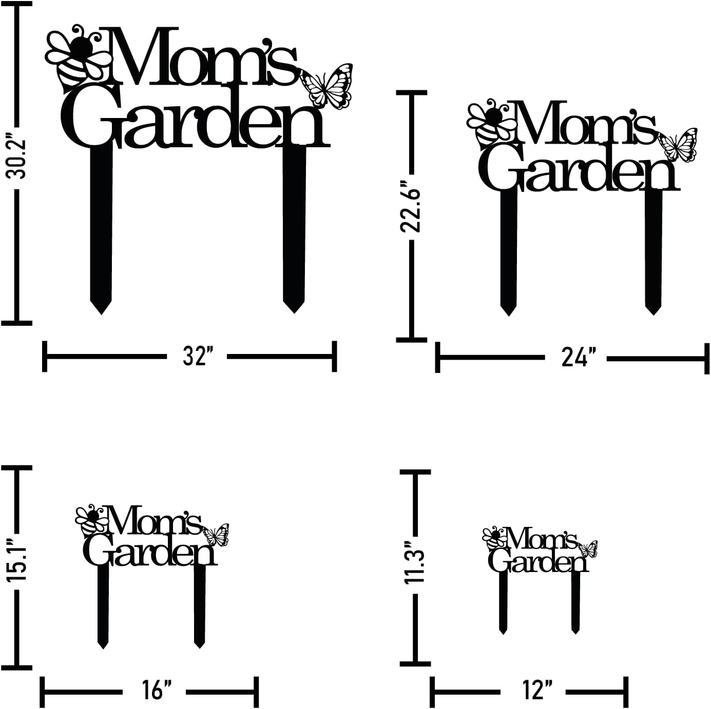 Custom Patio Meta Sign with Stake, Bee and Butterfly Decoration, Farmhouse Yard Art - Personalized Gardener Name, Gift for Mom & Grandma