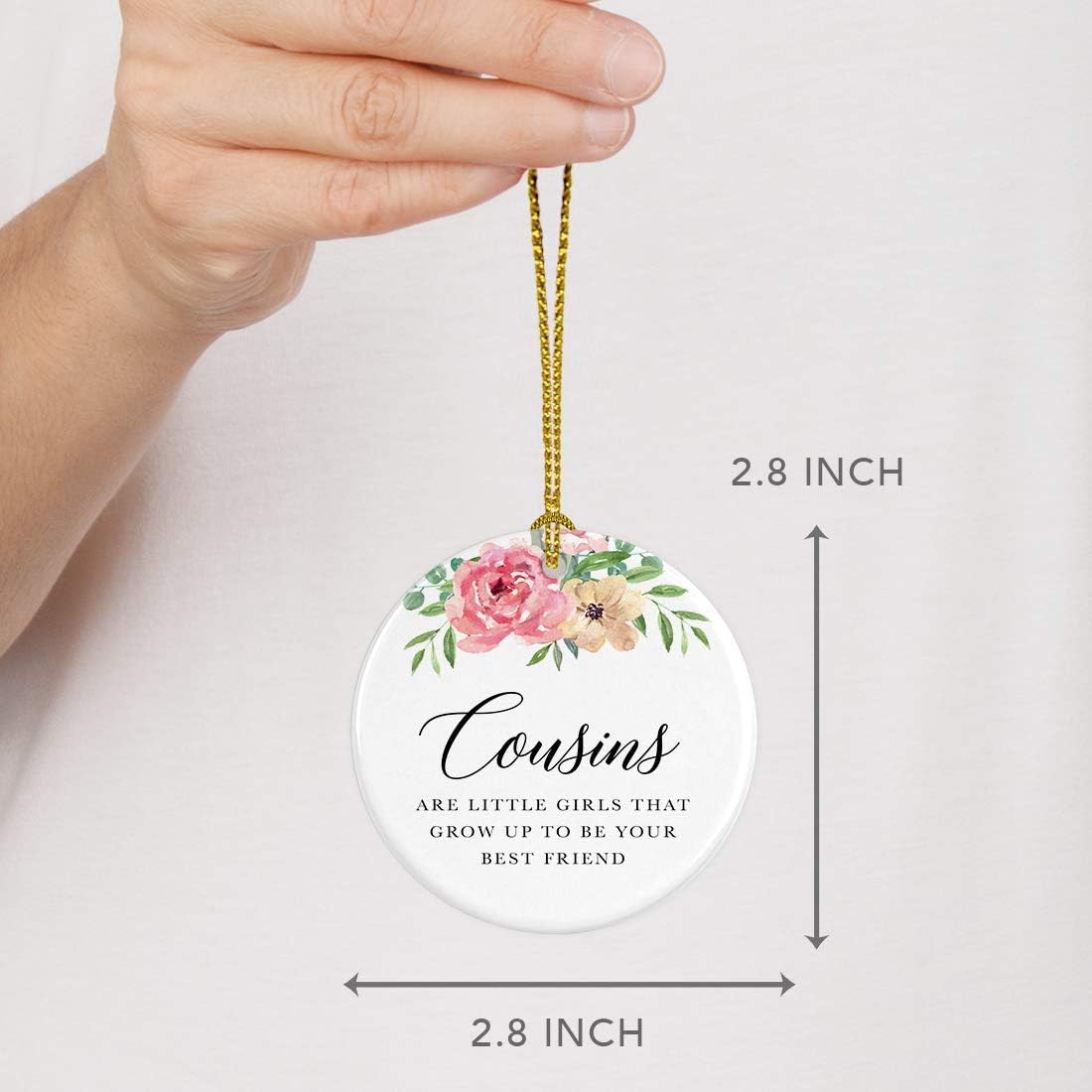 Andaz Press Round Ceramic Porcelain Christmas Tree Ornament Keepsake Gift for Cousins, Cousins are Little Girls That Grow Up to Be Best Friends, 1-Pack