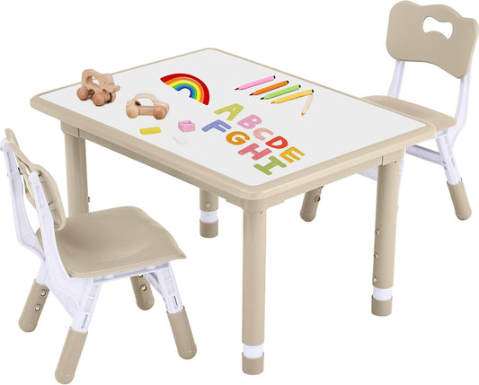 Toddler Table and Chair Set, Height Adjustable-Upgrade Kids Table and 2 Chairs for Ages 3-8, Multi-Activity Toddler Play Table with Graffiti Desktop for Home/Daycare/Classroom