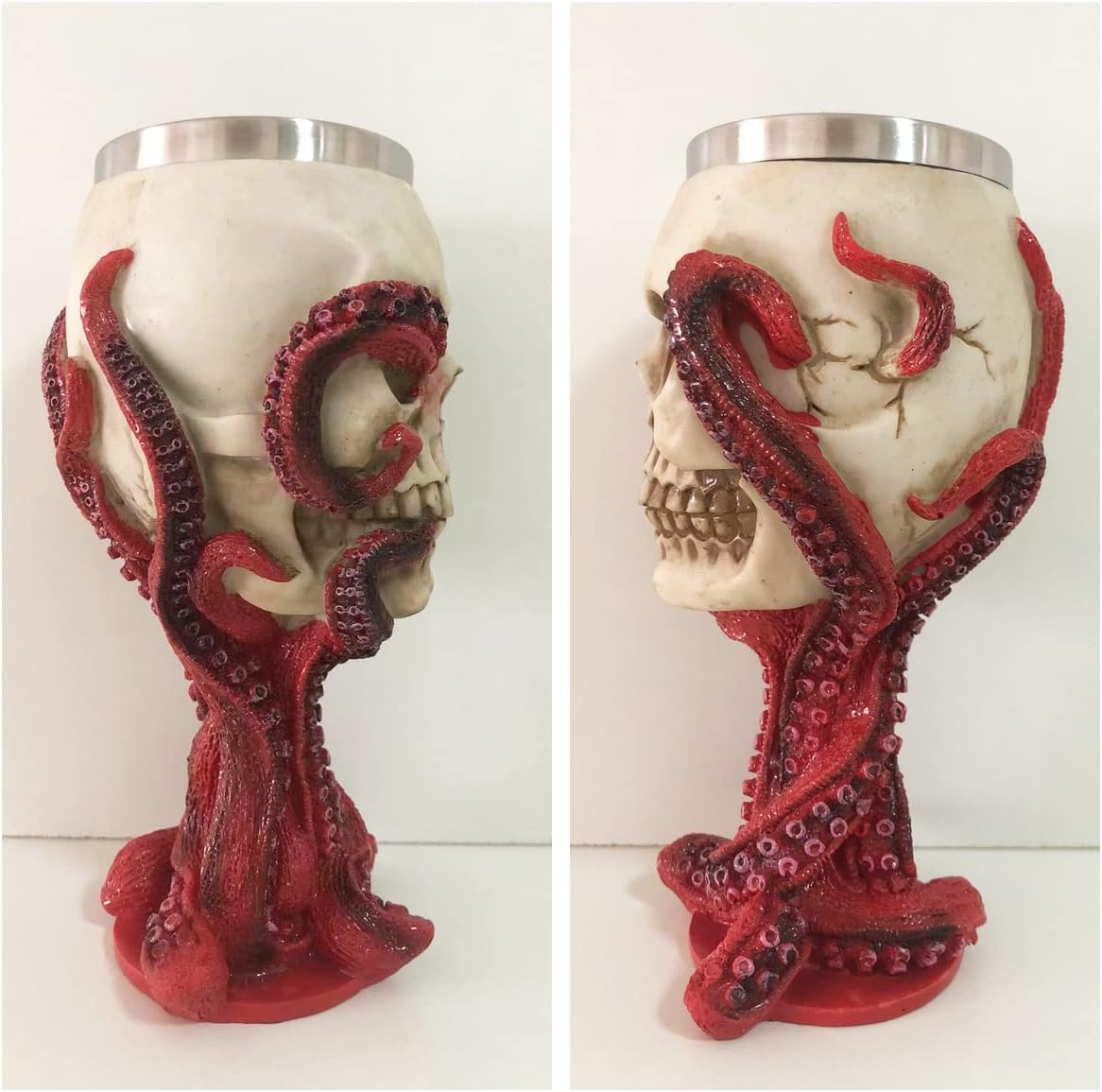 Skull Goblet Chalice Wine Cups Medieval Chalice Skull Cup Stainless Steel 3D Whisky Shot Glasses Realistic Resin Octopus Tentacle Beverage Halloween Drinking Cup Novelty