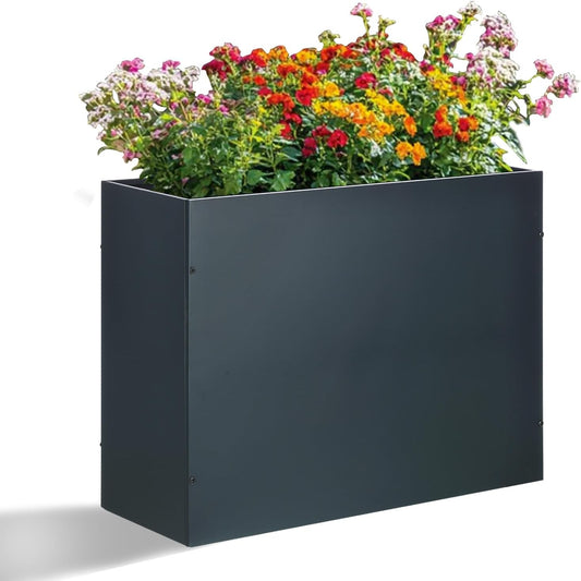 SUNNYPARK Large Metal Planter Box 32”x 12”x 24”, Rectangular Modern Grey Metal Planter Box Heavy Duty with Drainage Holes for Outdoor Garden Patio