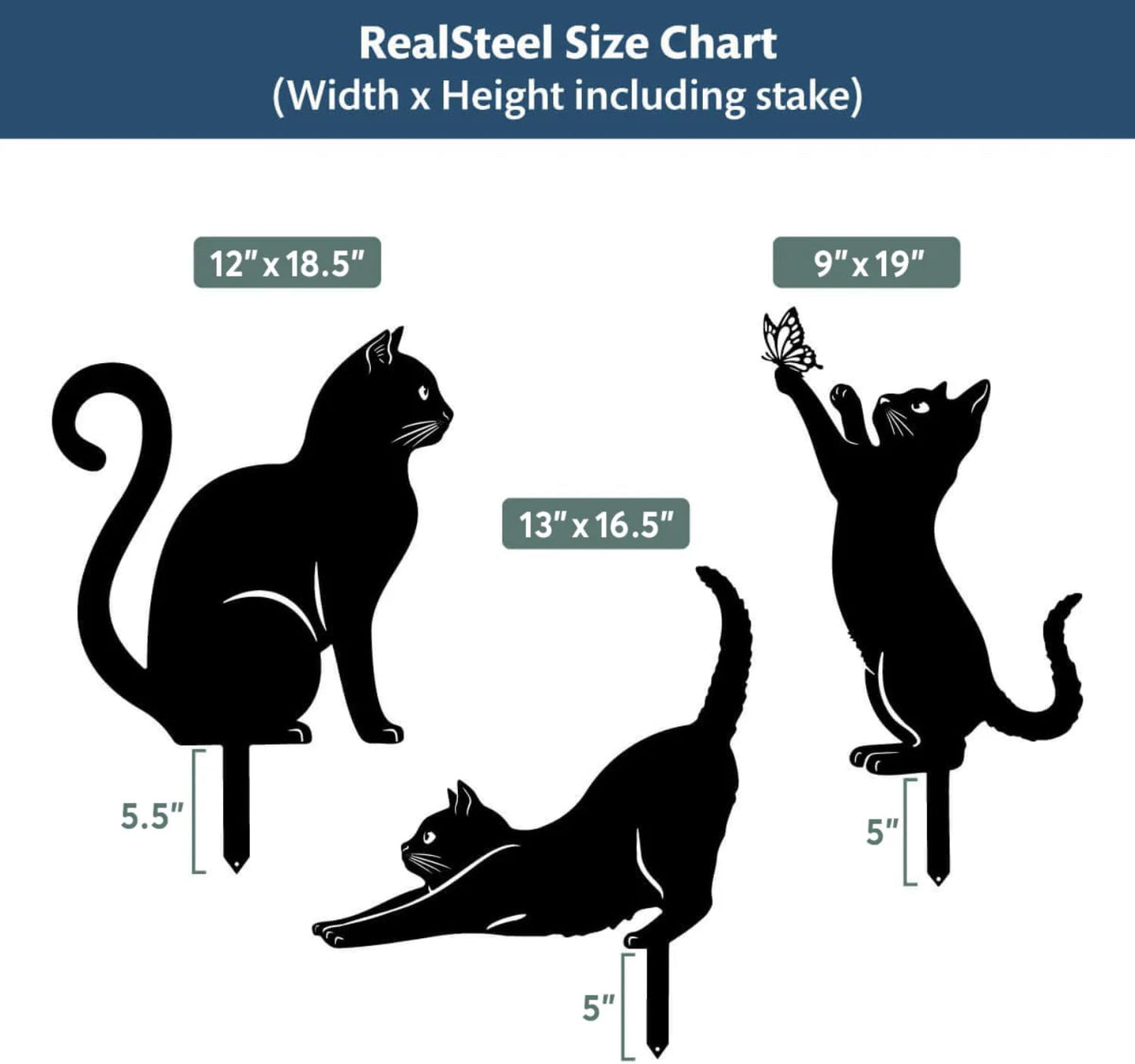 RealSteel I 3 Pack Steel Cat Garden Decor I Outdoor Yard Decorations I Gift for Cat Lovers I Lawn Ornaments and Statues I Garden Signs Decorative Outdoor - Gold