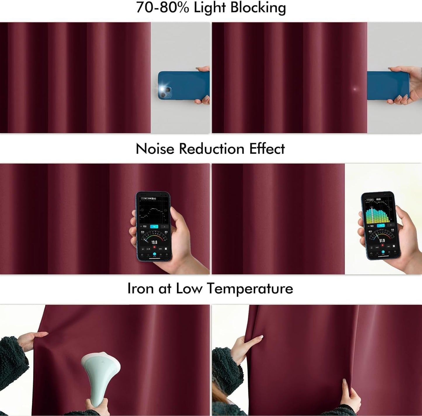 MIULEE Wine Red Back Tab Blackout Curtains 102 Inch Long 2 Panels Set for Bedroom, Rod Pocket/Pinch Pleated Thermal Insulated Living Room Darkening Light Blocking Floor to Ceiling Drapes