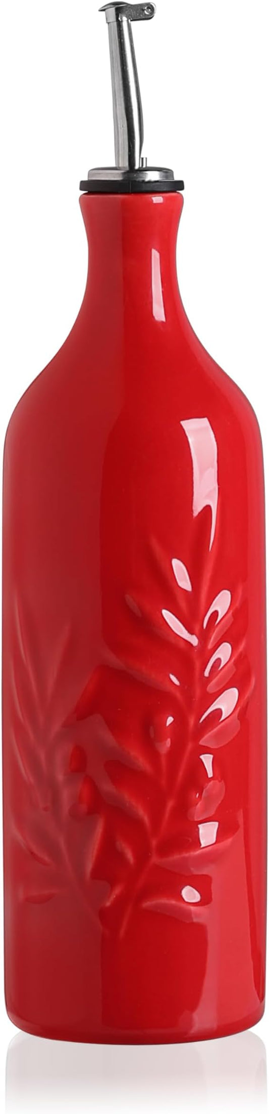 Sweejar Large Ceramic Olive Oil Dispenser Bottle, 24 Oz Relief Opaque Oil Cruet Protects Oil To Reduce Oxidation, Storage Vinegar, Soy Sauce, Coffee Syrup, Liquids, Set of 1 (Red)