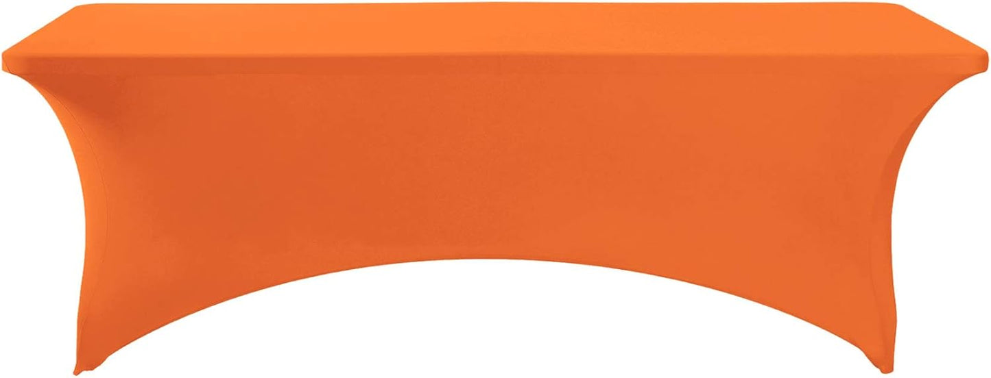 2Pack Spandex Table Cover for 6Ft or 4fT or 8ft Table Universal Fitted Stretch Tablecloth for Party, Banquet, Wedding and Events-Orange