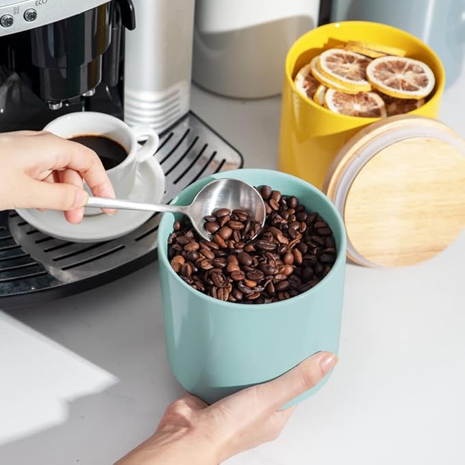 Sweejar Kitchen Canisters Ceramic Food Storage Jar, Stackable Containers with Airtight Seal Wooden Lid for Serving Coffee Bean, Flour, Tea, Cookies and More - 58 Fl Oz (Dark Turquoise)