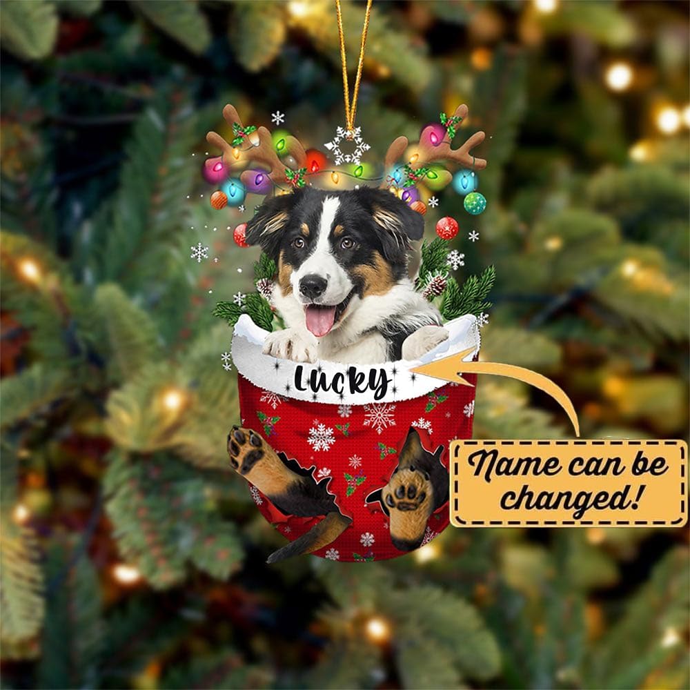 Australian Shepherd 2 Dog Christmas Ornament, Snow Pocket Tree Decoration, Gift Idea for Dog Lovers