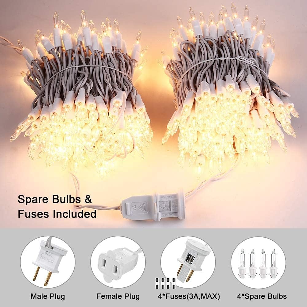 PhilzOps Christmas String Lights, 69.6ft 300Ct White Christmas Lights Connectable, 120V UL Certified Incandescent Christmas Tree Lights, White Wire Xmas Lights for Home Wedding Party, Warm White