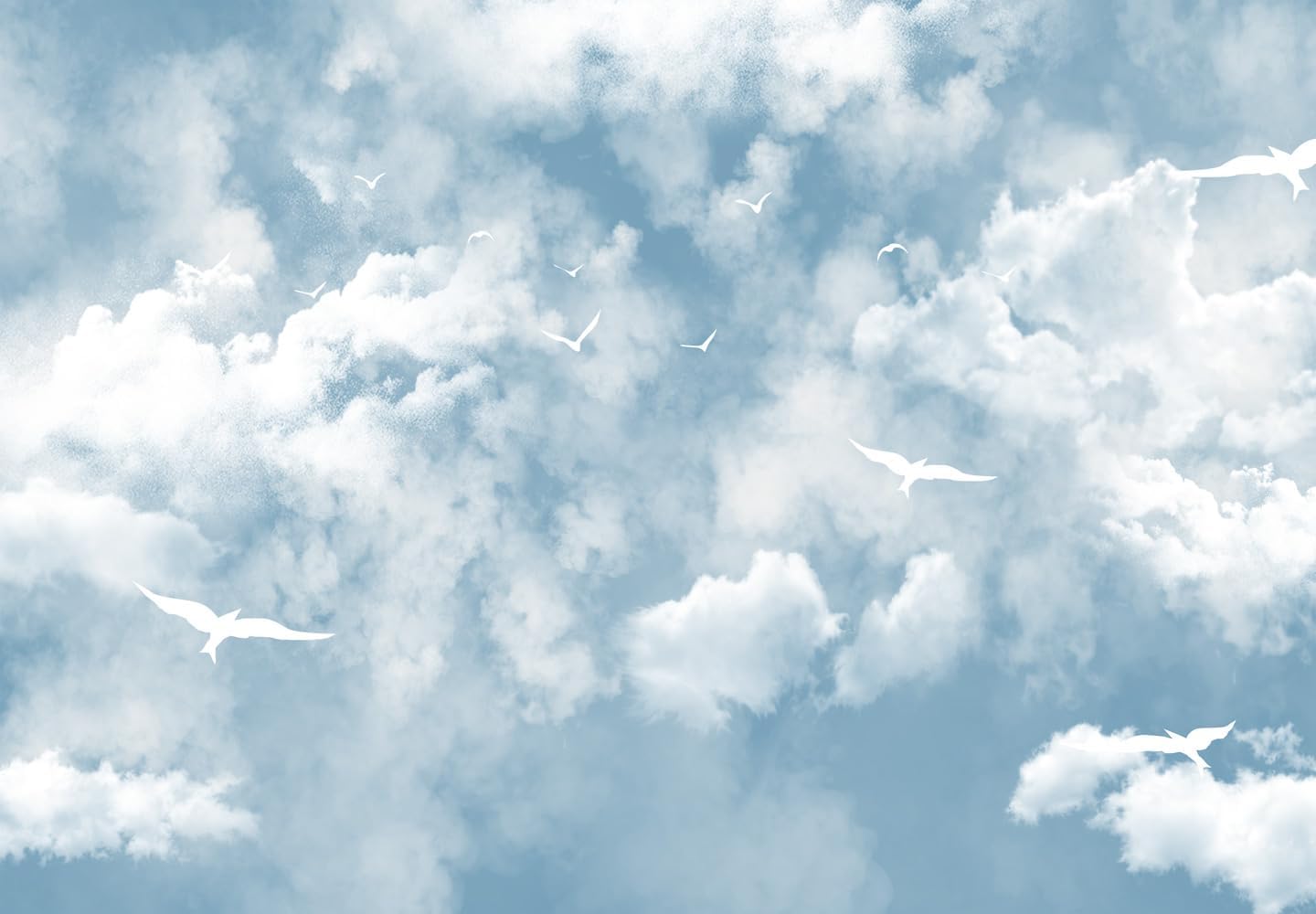 Blue Sky and White Cloud Wallpaper for Ceiling White Pigeon Wall Mural for Bedroom Living Room (Not Peel n' Stick)