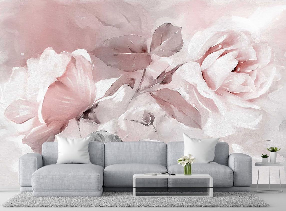 Rose Leaves Oil Painting Wallpaper, Large Wall Background Mural for Bedroom and Living Room(Non-self-Adhesive)
