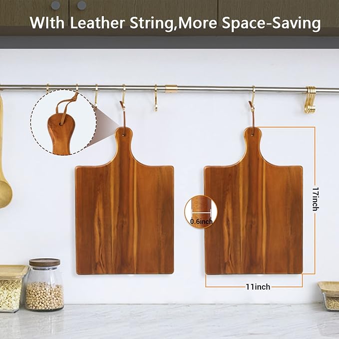 AIDEA Acacia Wood Cutting Board with Handle, Large Wooden Charcuterie Board for Bread, Cheese, Meat, and Fruits, Food Serving Tray for the Kitchen (17" x 11")