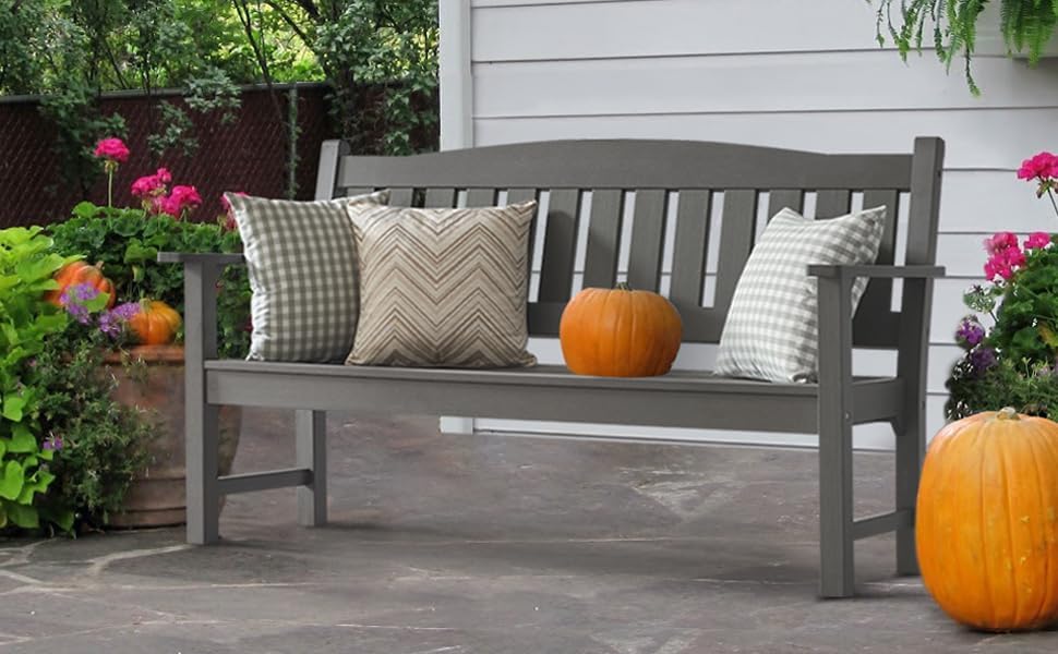 Psilvam 3-Person Outdoor Memorial Bench, All-Weather Poly Lumber Garden Bench, Rot-Resistant Outdoor Patio Bench for Park,Porch,and Church(Grey)
