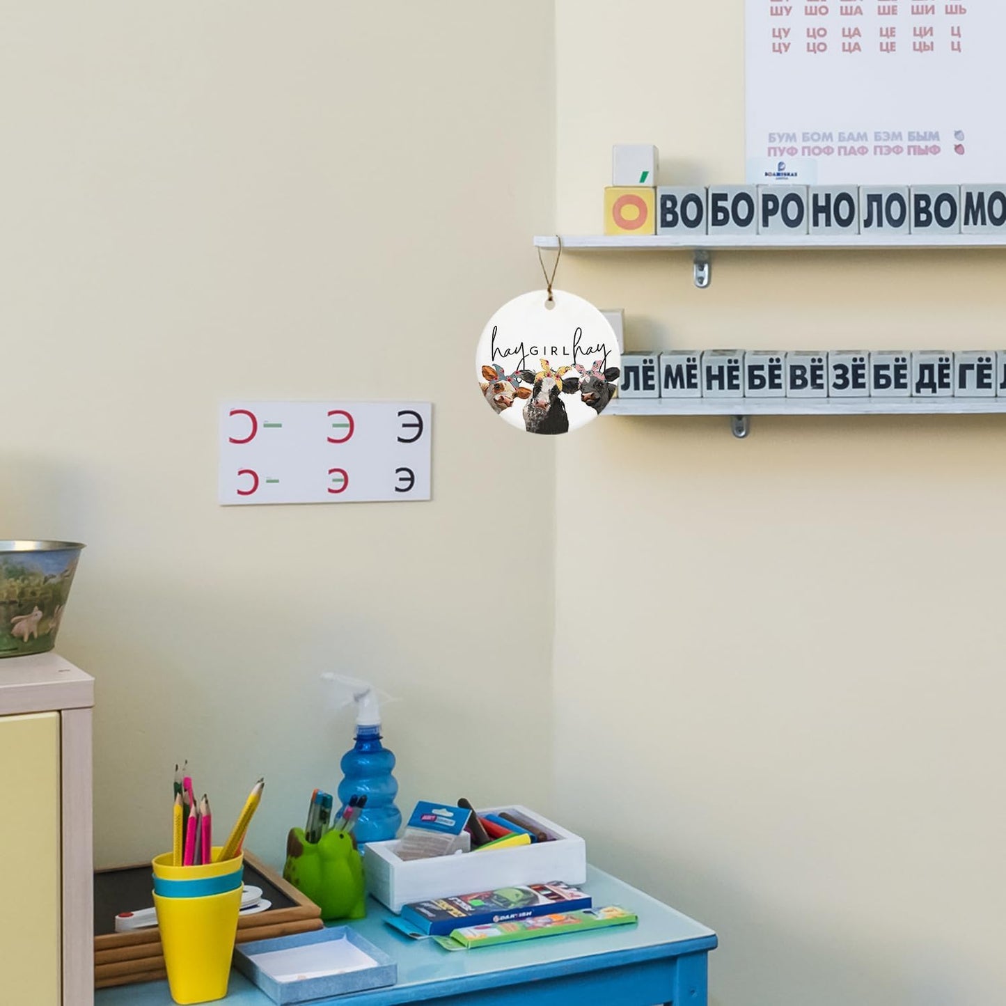 Cow Gifts for Women Cow Lovers Girls, Hay Girl Hay Farmhouse Ceramic Christmas Ornament Keepsake Sign Plaque, Girls Room Bedroom Dorm Decor