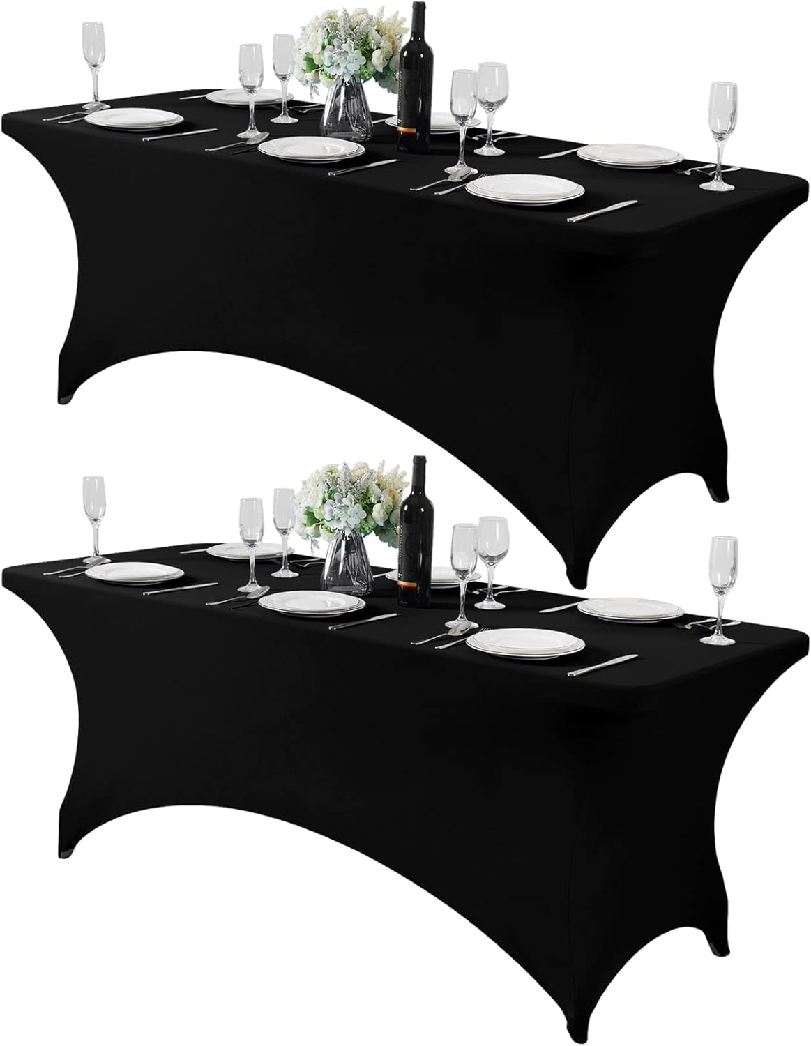 2Pack Spandex Table Cover for 6Ft or 4fT or 8ft Table Universal Fitted Stretch Tablecloth for Party, Banquet, Wedding and Events-Black