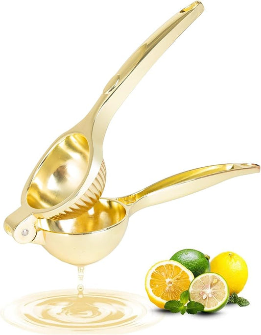 Lemon Squeezer, Heavy Duty Zinc Alloy Manual Lemon Juicer, High Yield Threaded Groove Small Oranges Limes Citrus Juicer Hand Press, Juice Maker for Cocktails Home Restaurant Kitchen Utensils(Gold)