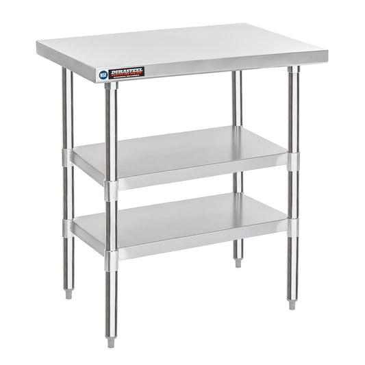DuraSteel Food Prep Stainless Steel Table - 30 x 36 Inch Commercial Metal Workbench with Adjustable Under Shelf - NSF Certified - for Restaurant, Warehouse, Home, Kitchen, Garage