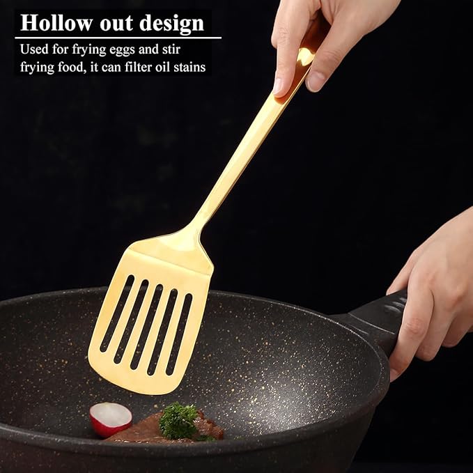 Homquen Gold Kitchen Utensils Set 4pcs, Titanium Gold Plating Stainless Steel Cooking Utensils Set, Kitchen Tools Spatulas Set, Cooking Spoons, Home Essentials Kitchen Gadgets Accessories