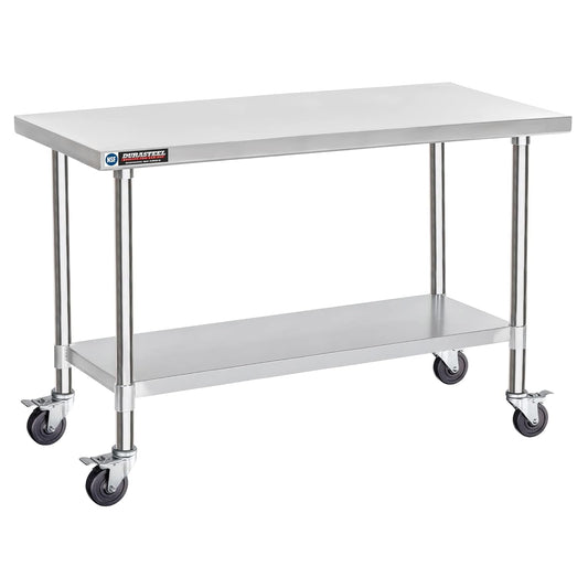 DuraSteel 24x60 NSF Stainless Steel Cart - Heavy Duty Food Prep Table with Undershelf - Rolling Kitchen Island on Wheels for Commercial Restaurant Kitchen, Garage, Outdoor Cooking, BBQ Grill, Counter